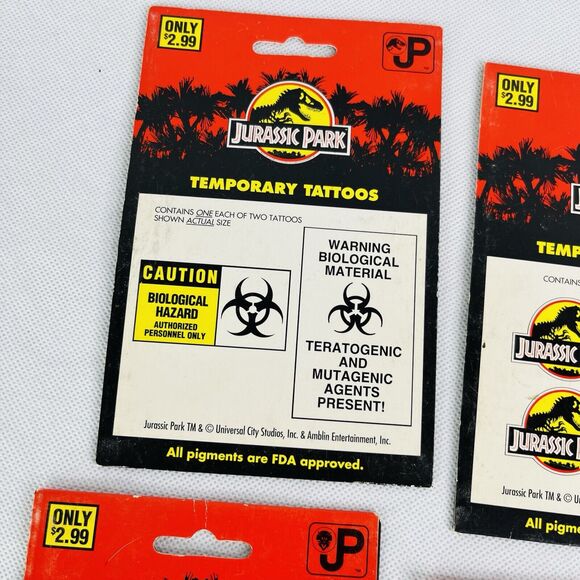 4 Jurassic Park Temporary Dinosaur Tattoos Lot Logo Biohazard Triceratops Skull - Picture 7 of 13